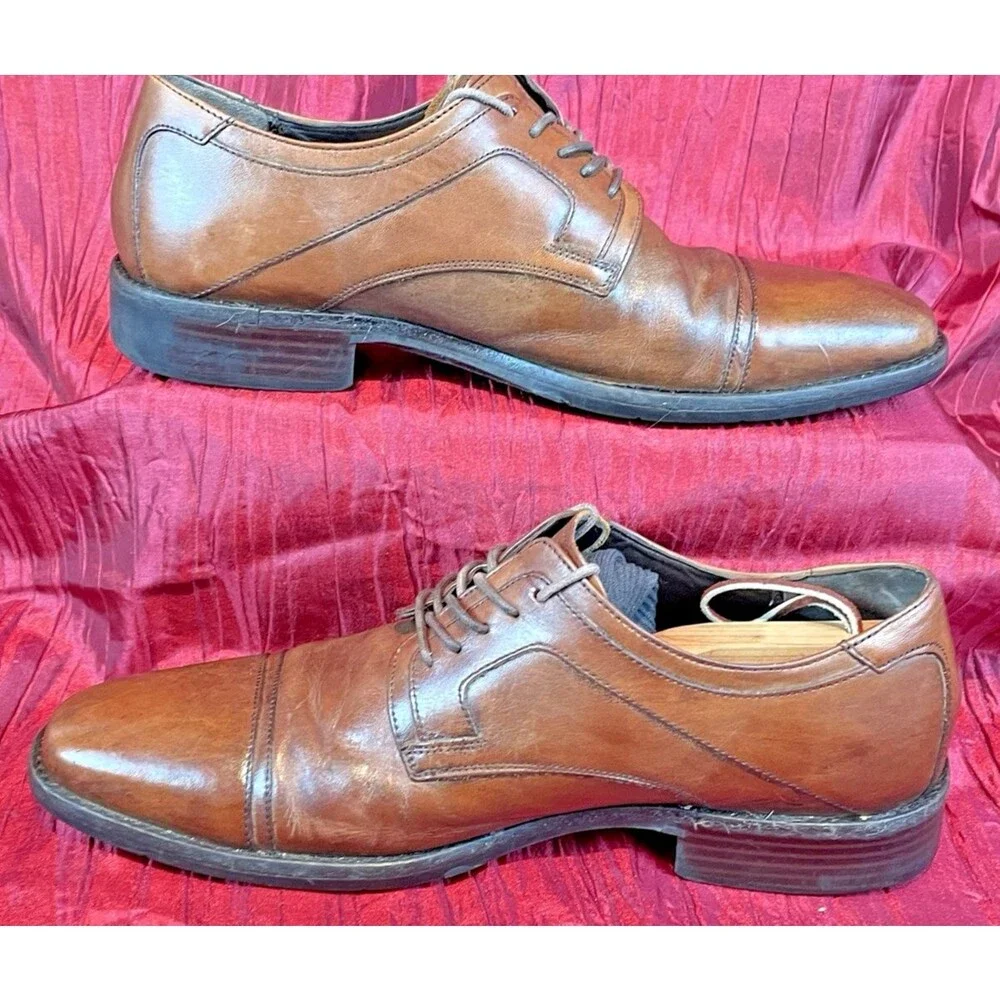 Mens Johnson & Murphy Lancaster Cap Toe Tan Sheepskin Oxfords Shoes sz 9M